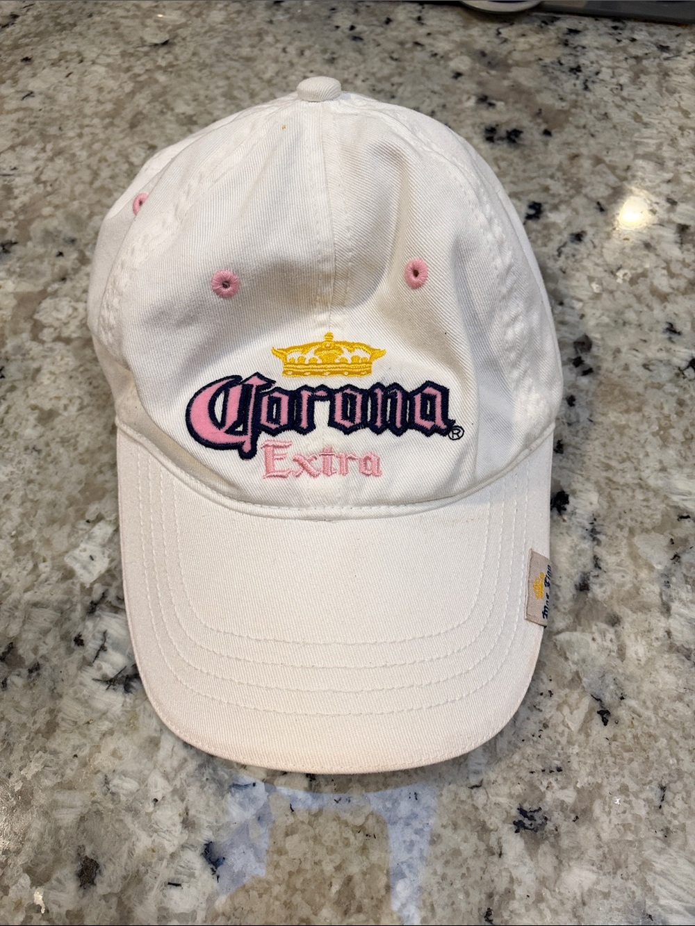 Corona Kids Cap in White with Pink & Yellow Embroidery
